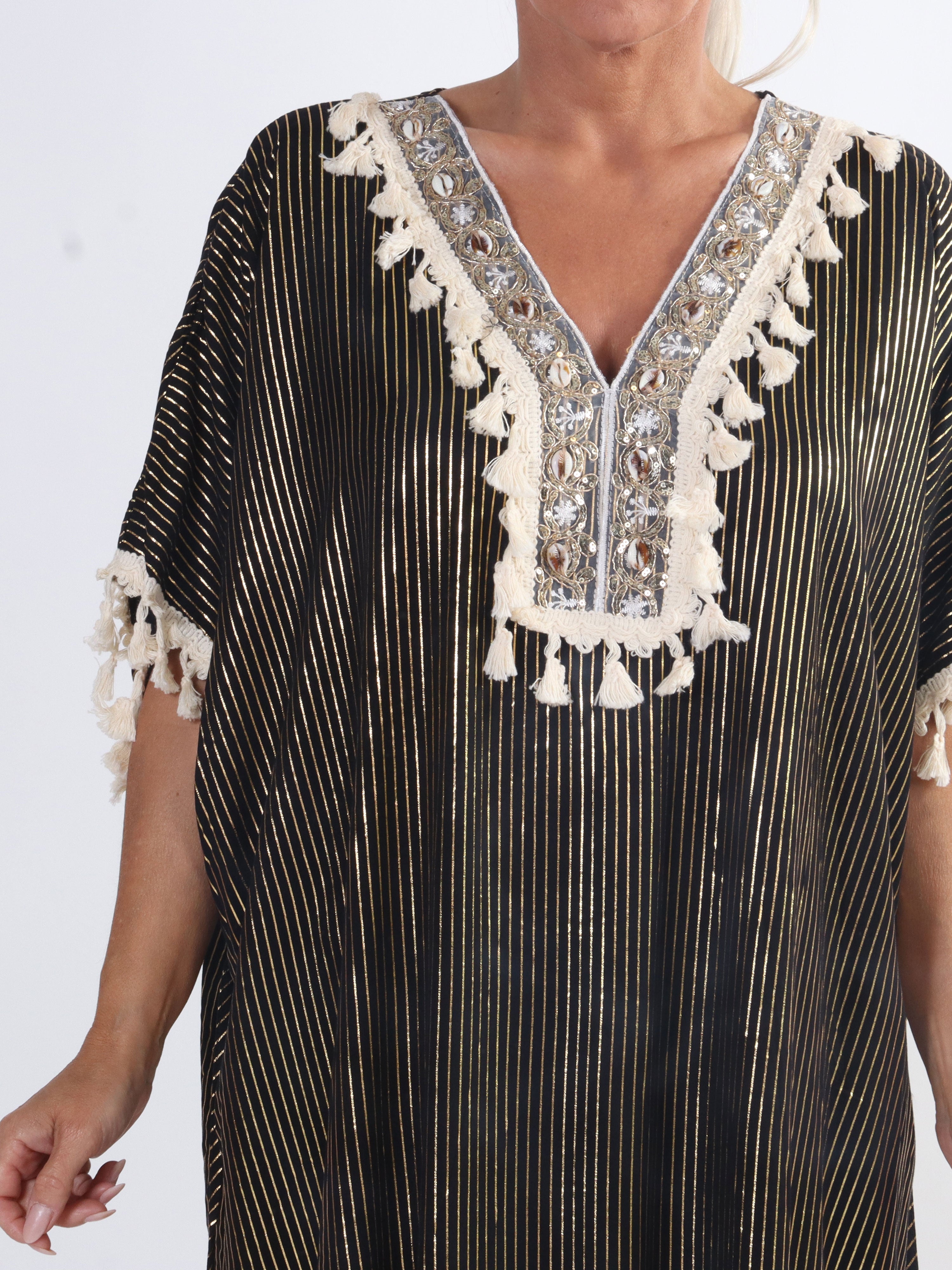 Dua Stripe - Lång tunikaklänning i plus size med broderade detaljer